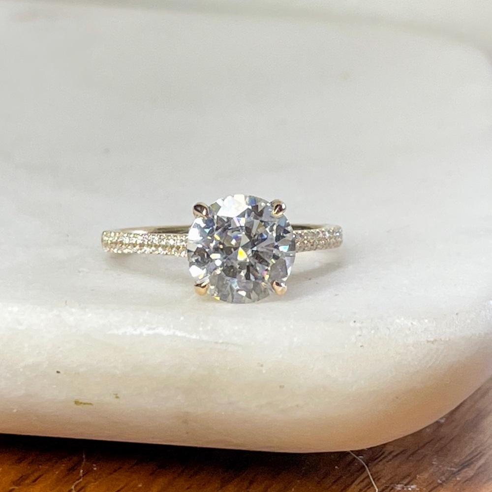 14k Gold 3ct Hidden Halo w/ Double Pave D, VVS1 Moissanite - Picture 7 of 17